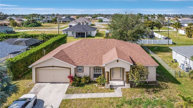 view of front of house featuring a garage and a front lawn