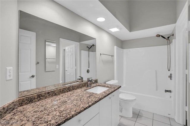 full bathroom with tile patterned flooring, vanity, toilet, and bathing tub / shower combination