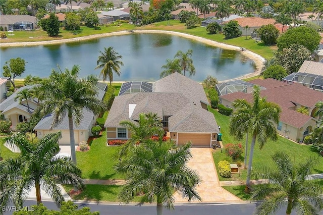 bird's eye view featuring a water view