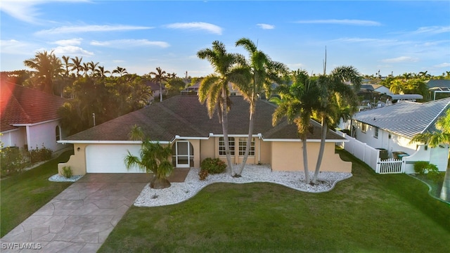 view of front facade with a garage and a front yard