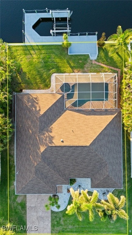 aerial view featuring a water view