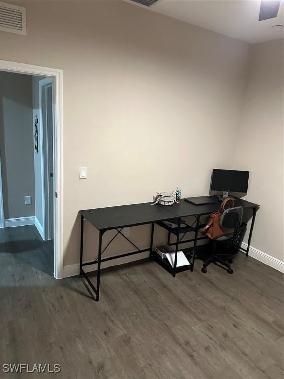 office space featuring dark wood-type flooring