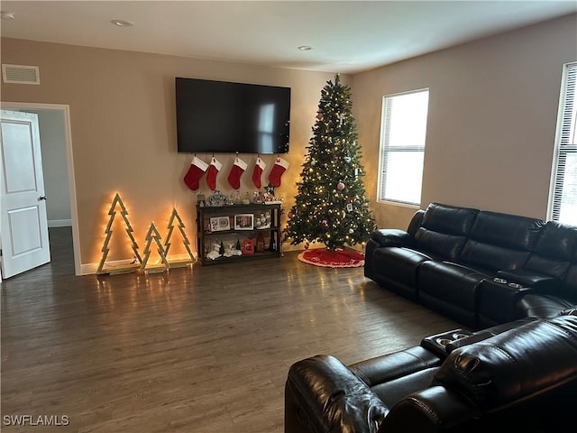 living room featuring dark hardwood / wood-style flooring