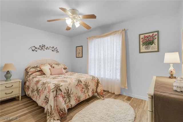 bedroom with ceiling fan and wood-type flooring