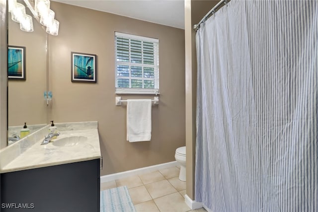 bathroom with tile patterned flooring, vanity, and toilet