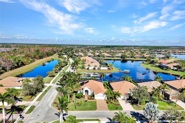 aerial view with a water view