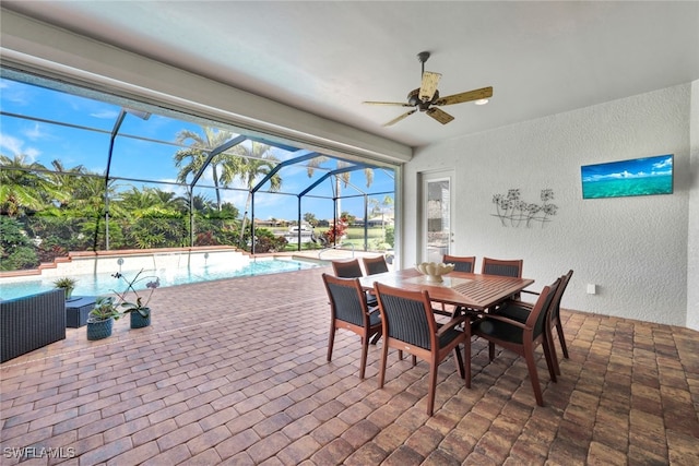 interior space featuring ceiling fan and a lanai