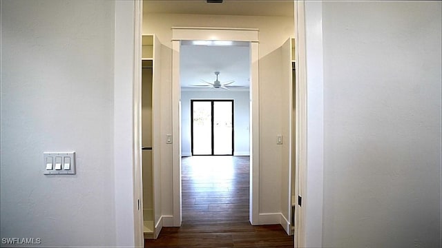 hall with dark hardwood / wood-style floors