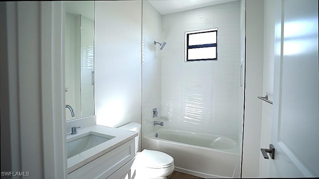 full bathroom featuring vanity, toilet, and shower / washtub combination