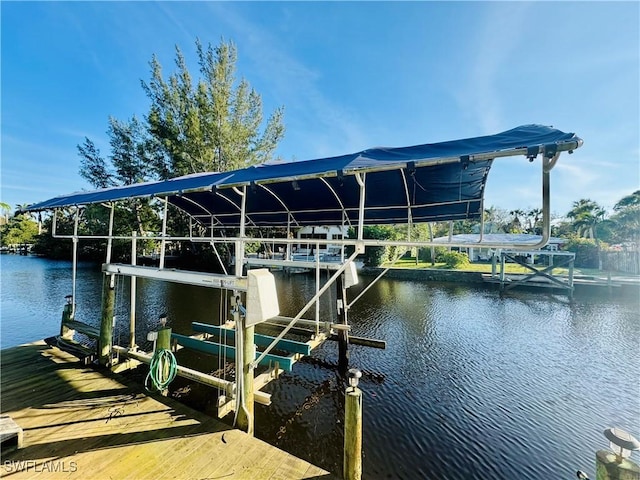 dock area with a water view