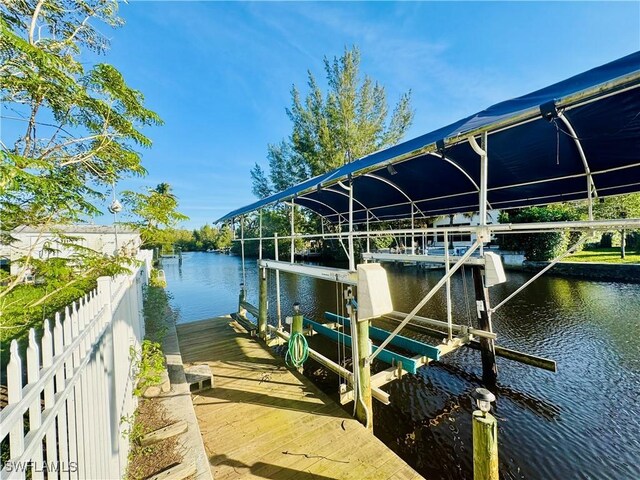 view of dock featuring a water view