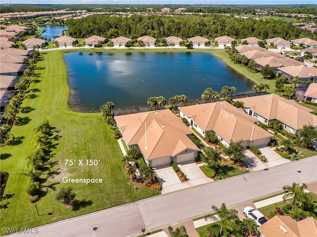 aerial view with a water view