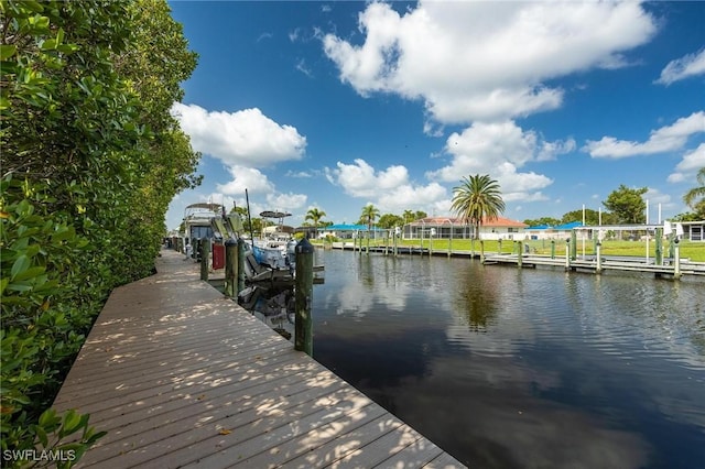 view of dock with a water view