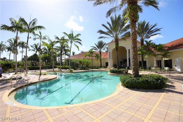 view of swimming pool featuring a patio