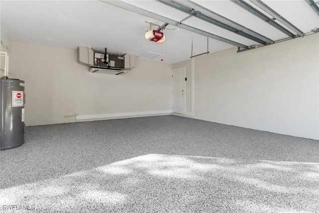 garage with electric water heater and a garage door opener