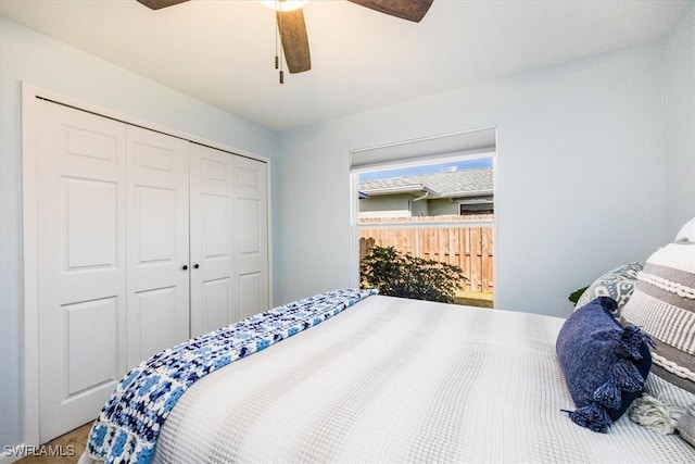 bedroom with a closet and ceiling fan