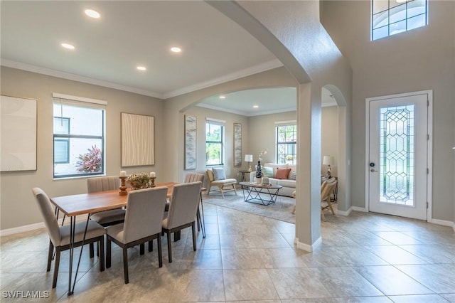 dining area featuring ornamental molding