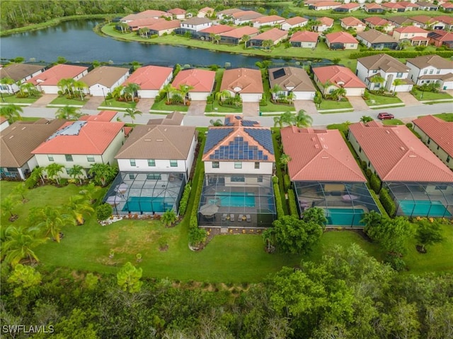 aerial view featuring a water view