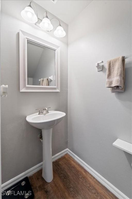 bathroom with wood-type flooring