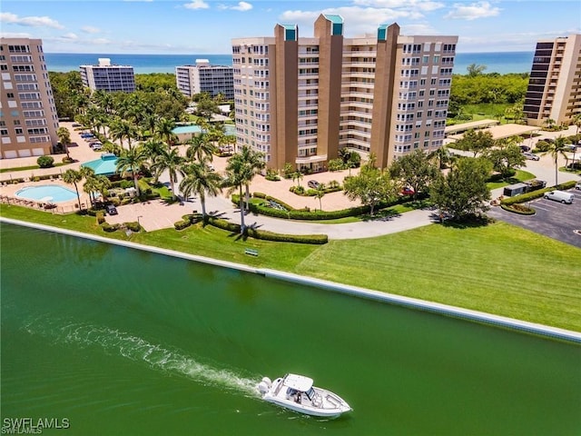 exterior space with a water view