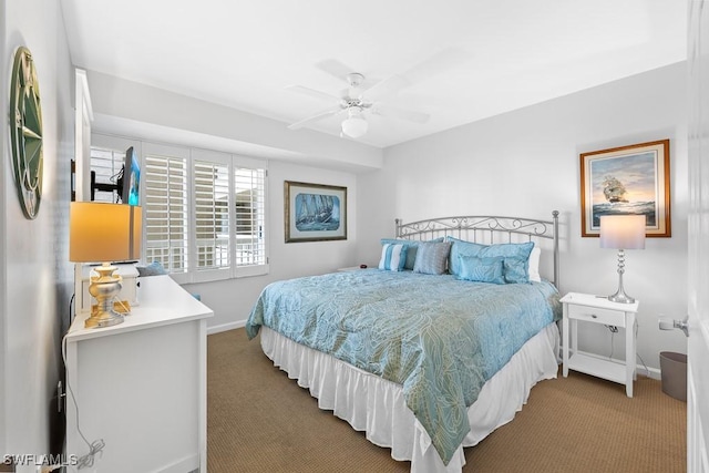 bedroom featuring carpet and ceiling fan