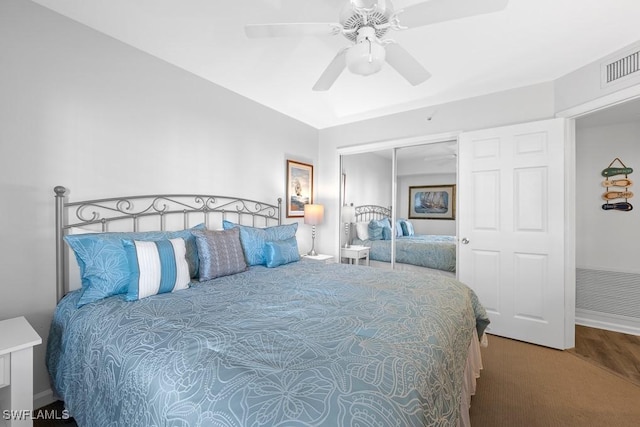 bedroom featuring a closet and ceiling fan