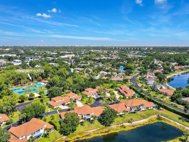 bird's eye view featuring a water view