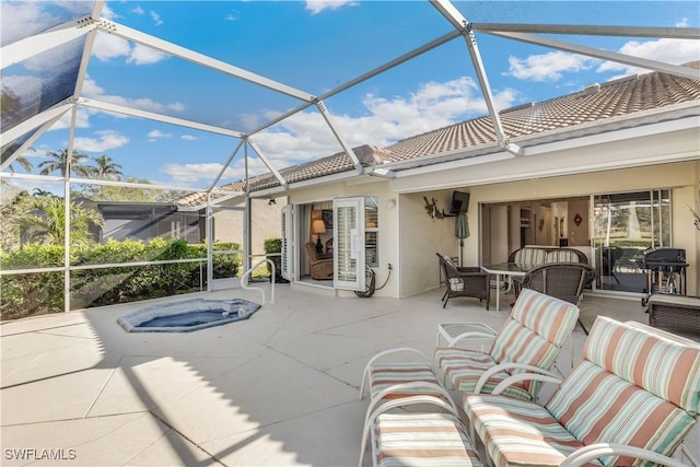 8526 Mustang Dr, Naples, FL 34113 - view of patio featuring an outdoor hangout area, a lanai, and outdoor dining space