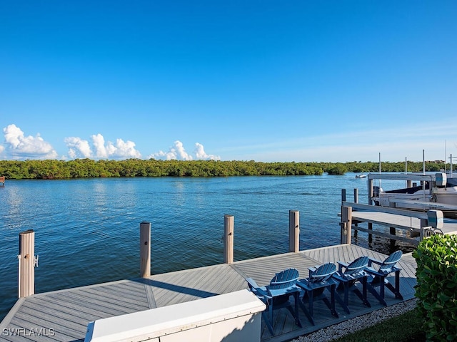 view of dock with a water view