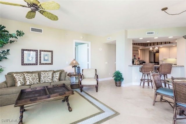 living room with ceiling fan