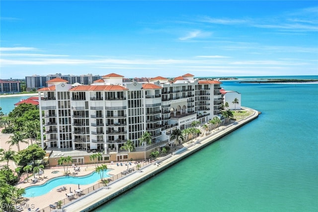 aerial view with a water view