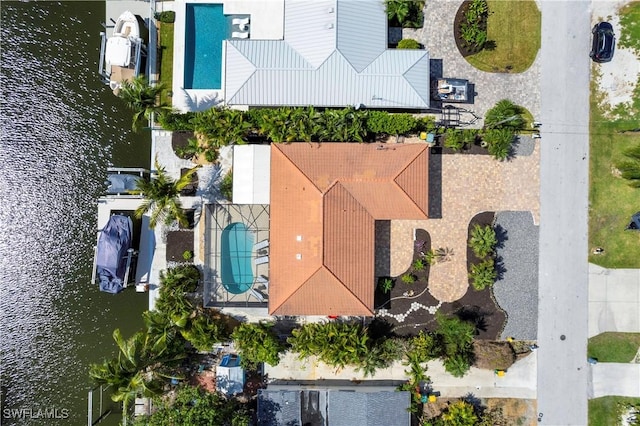 bird's eye view featuring a water view