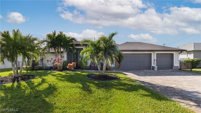 view of front facade with a garage and a front lawn