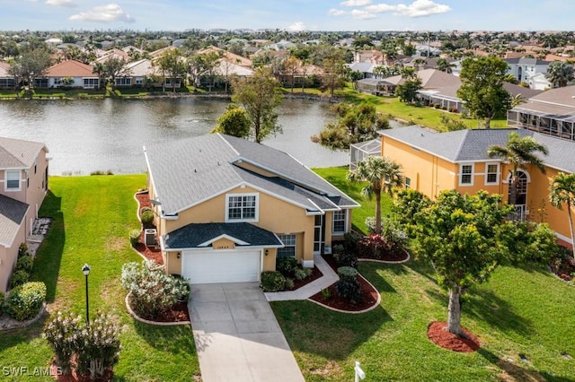 aerial view featuring a water view