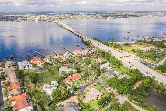 aerial view with a water view