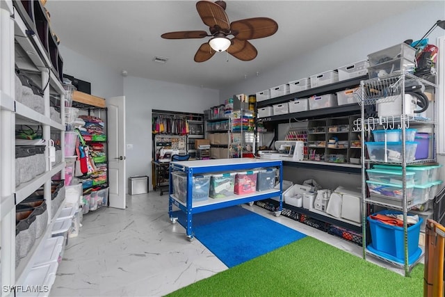 storage featuring ceiling fan