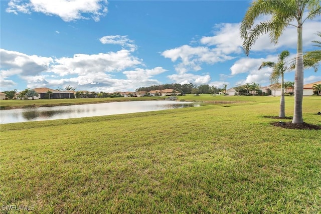 view of yard with a water view