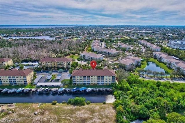 aerial view with a water view