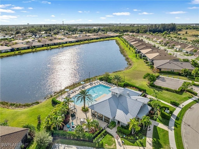 aerial view with a water view