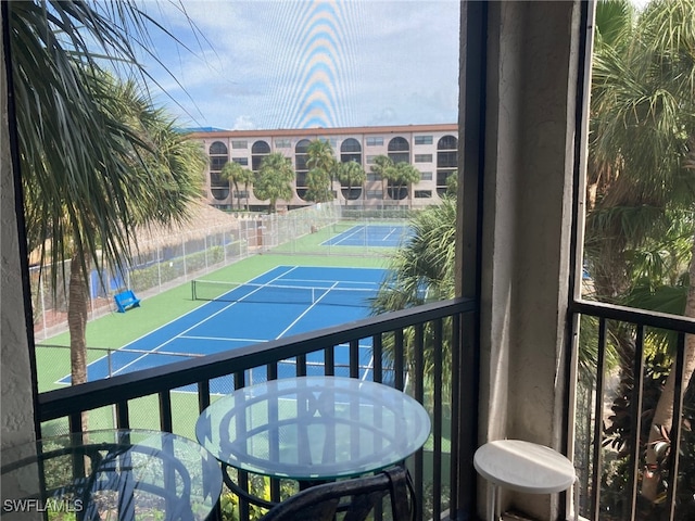 balcony with tennis court