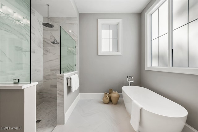 bathroom featuring separate shower and tub