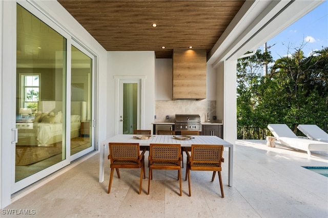 view of patio featuring a grill