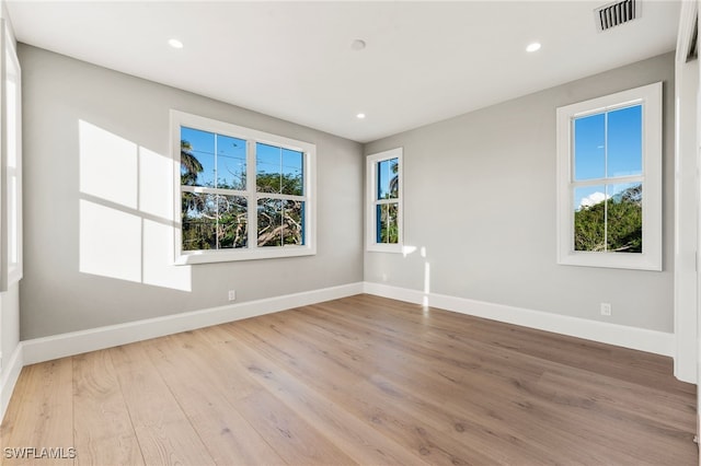 empty room featuring a healthy amount of sunlight and light wood-type flooring