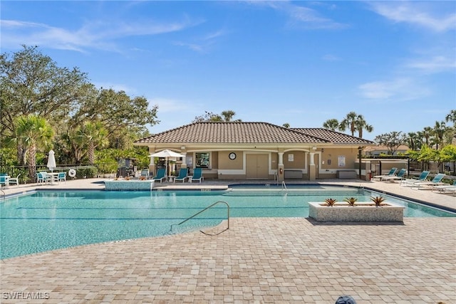 view of pool featuring a patio