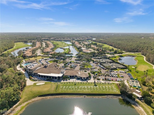 aerial view featuring a water view