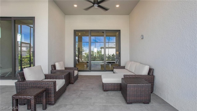 view of patio featuring a ceiling fan