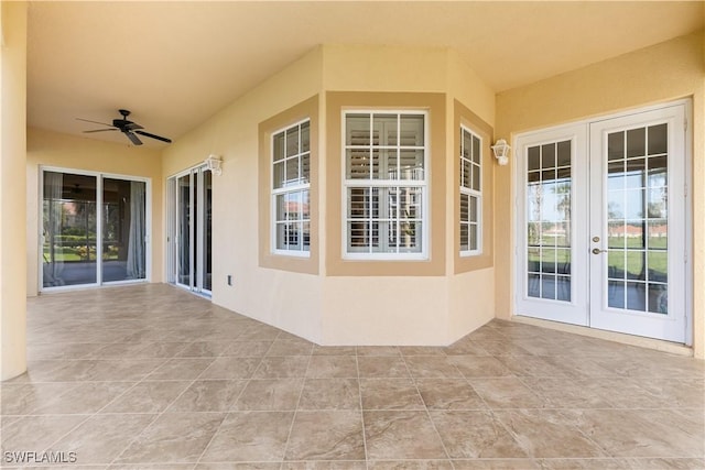 view of patio / terrace with ceiling fan and french doors