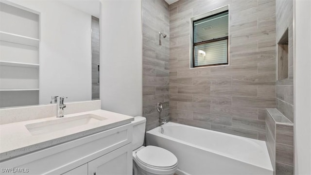 bathroom with shower / washtub combination, vanity, and toilet