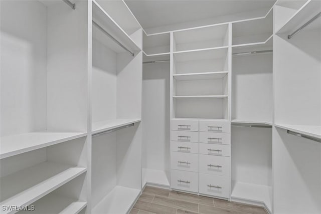 walk in closet featuring wood finish floors