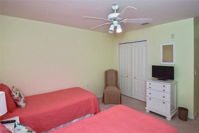 bedroom with a closet and ceiling fan